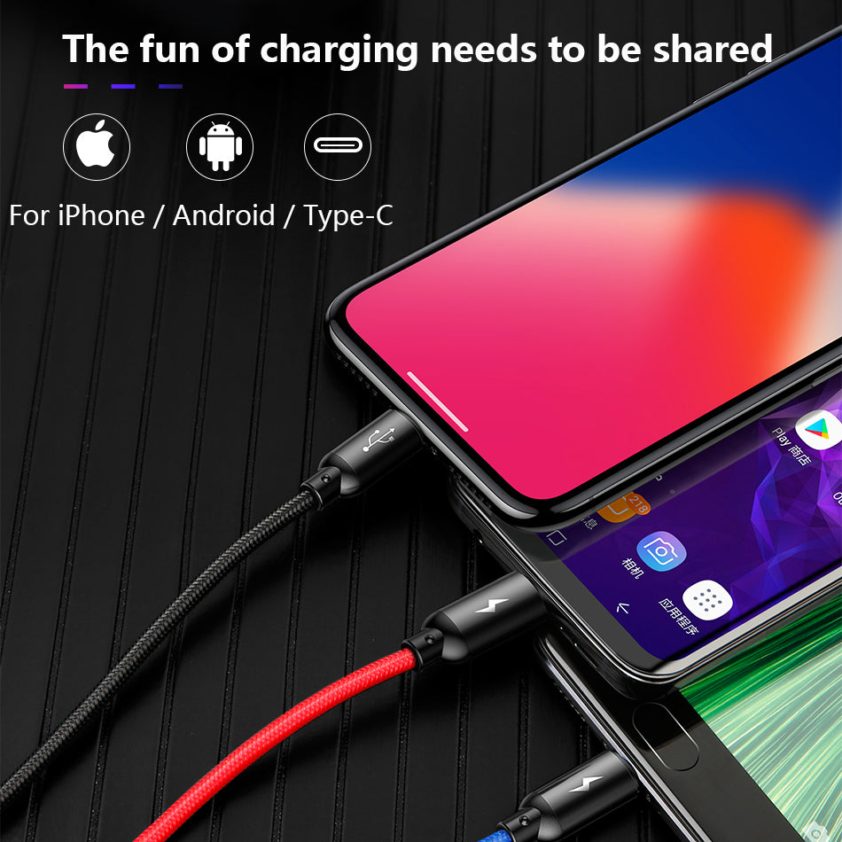 Baseus 3 in 1 USB cable with Micro / Type-C / Lighting connector